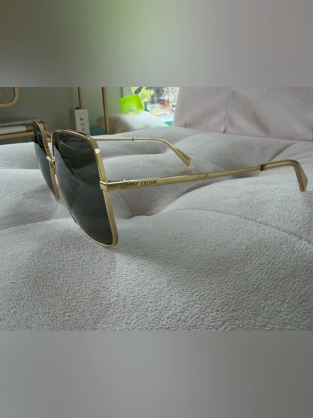 Celiné Ladies CL 40078U Square Gold Frame Sunglasses with Dark Green Lenses 🕶️